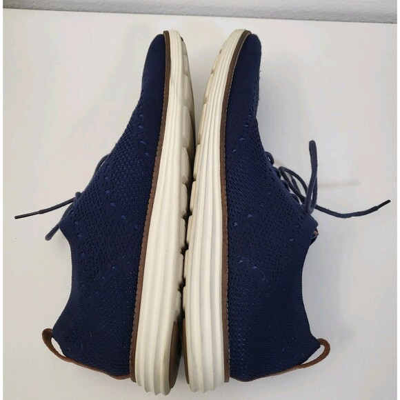 COLE HAAN Grand OS Mens 12 Navy Blue Knit Lace Up Wingtip Oxford Shoes Comfort